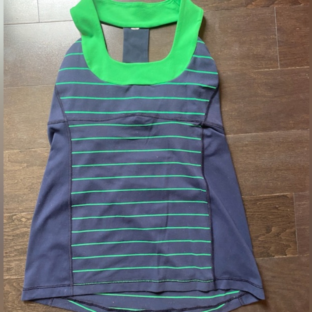 Lululemon Scoop Neck Tank Lion Light Slalom Stripe Inkwell/Green Bean